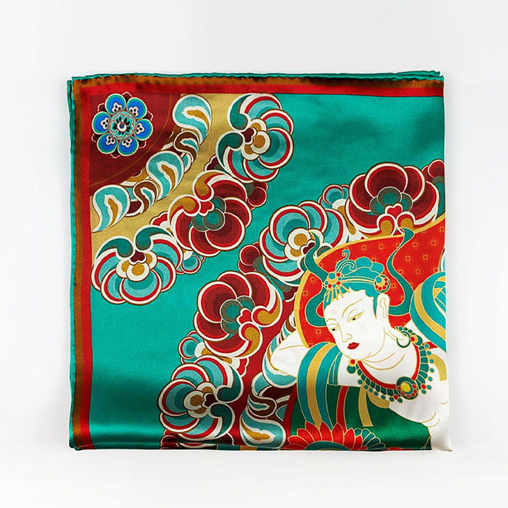Buddha Stones Dunhuang Rebound Pipa Latające Freski 100% Jedwabny Szalik Morwowy Premium Grade 6A Szal Dunhuang