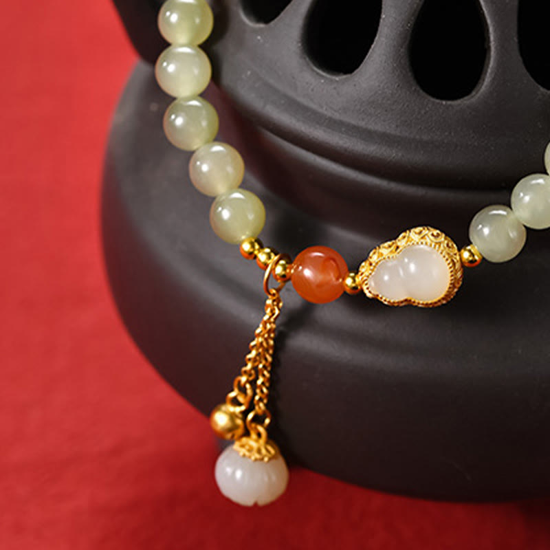 Bransoletka ze srebra próby 925 Hetian Jade Gourd Lotus Abundance Luck