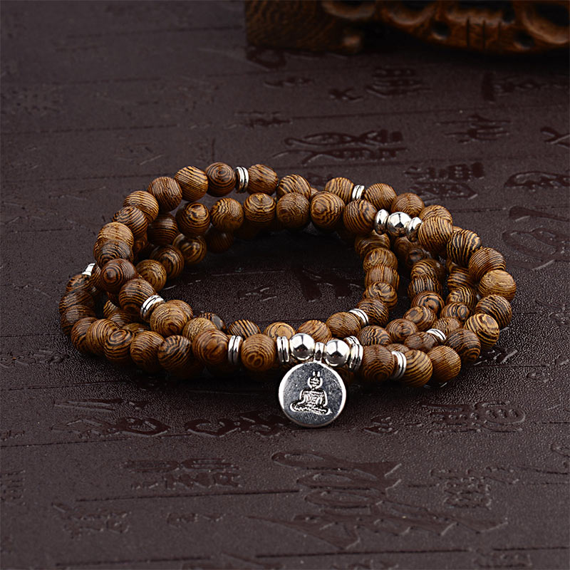 Bransoletka z drewna tybetańskiego z Buddha Stones, lotosem i malą Buddy - 2 - image 1