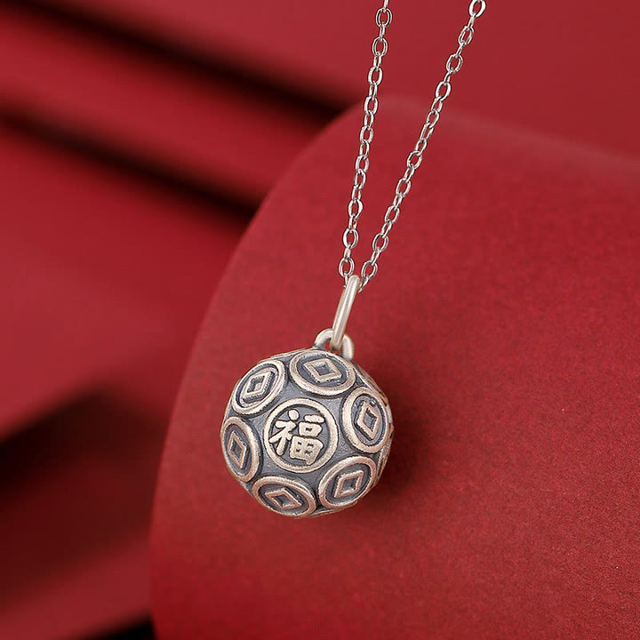 Buddha Stones 990 Srebro Sterlingowe Fu Charakter Miedziana Moneta Szczęście Fortuna Naszyjnik Łańcuch Wisiorek