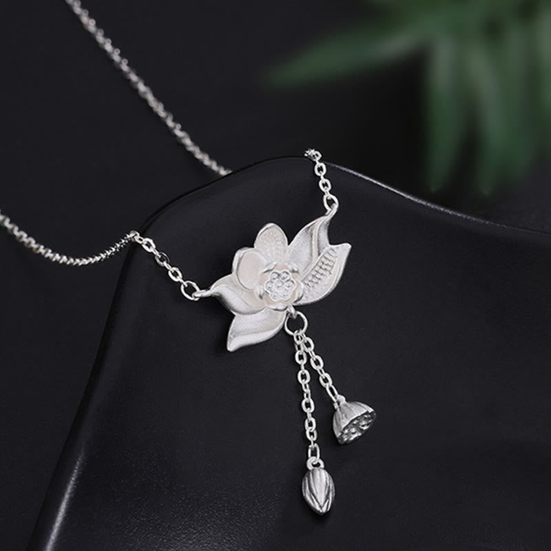 Buddha Stones 999 Srebro Sterling Kwiat Lotosu Rzeźbiony Naszyjnik Oświecenie Wisiorek