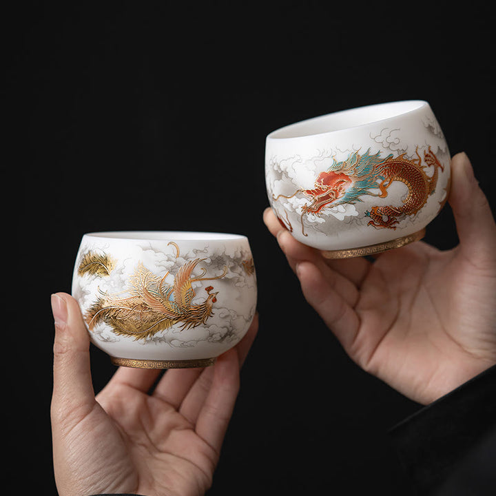 Buddha Stones Feniks Smok Lotos Jeleń Starożytny Budynek Ryba Koi Ceramiczna filiżanka do herbaty Kung Fu Filiżanki do herbaty