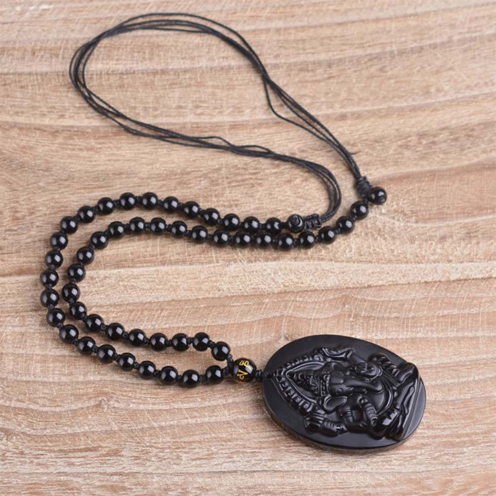 Buddha Stones Tybetański Obsydian Ganesh Ganpati Słoń Bogactwo Amulet Naszyjnik