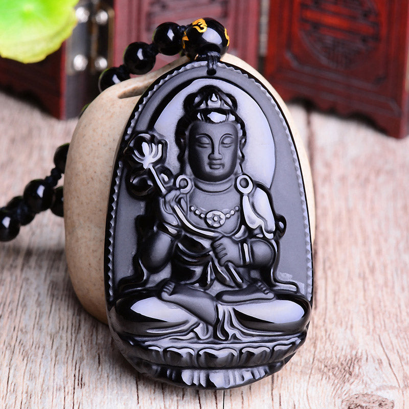 Buddha Stones Chiński Zodiak Obsydian Budda Amulet Ochrona Wisiorek Naszyjnik - image 5