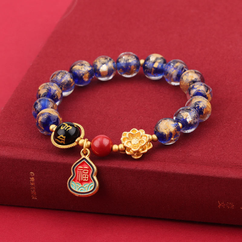 Buddha Stones Tybet Om Mani Padme Hum Fu Charakter Tykwa Urok Lotos Liuli Szklane Koraliki Bransoletka Szczęścia