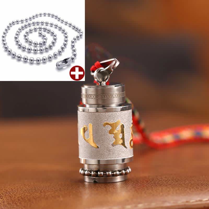 Buddha Stones Tybet Om Mani Padme Hum Shurangama Mantra Tytanowa stal Mądrość Amulet Naszyjnik Wisiorek - 1,4*2,4 cm - Srebrny - Kolorowy łańcuszek ze sznurka i koralików - image 26