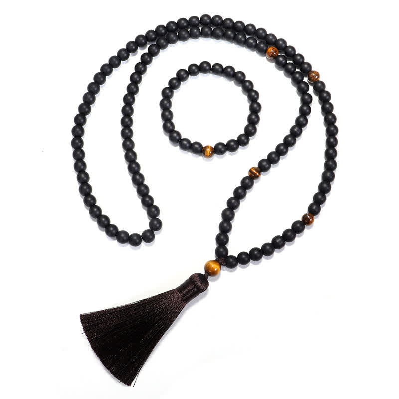 Buddha Stones 108 Mala Koraliki Mrożone Kamień Tygrysie Oko Równowaga Bransoletka Naszyjnik Wisiorek