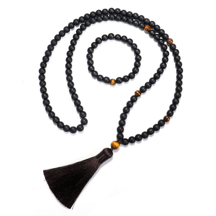 Buddha Stones 108 Mala Koraliki Mrożone Kamień Tygrysie Oko Równowaga Bransoletka Naszyjnik Wisiorek