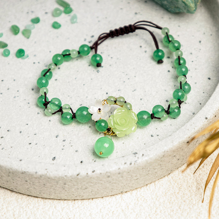 Buddha Stones Sukces finansowy Jade spleciony splot dobrobyt obfitość bransoletka na kostkę