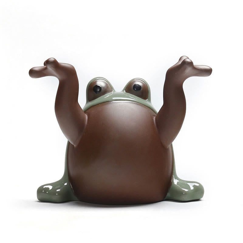 Buddha Stones FengShui Bogactwo Szczęście Słodka Żaba Ceramiczna Herbata Zwierzę Figurka Dekoracja - image 3
