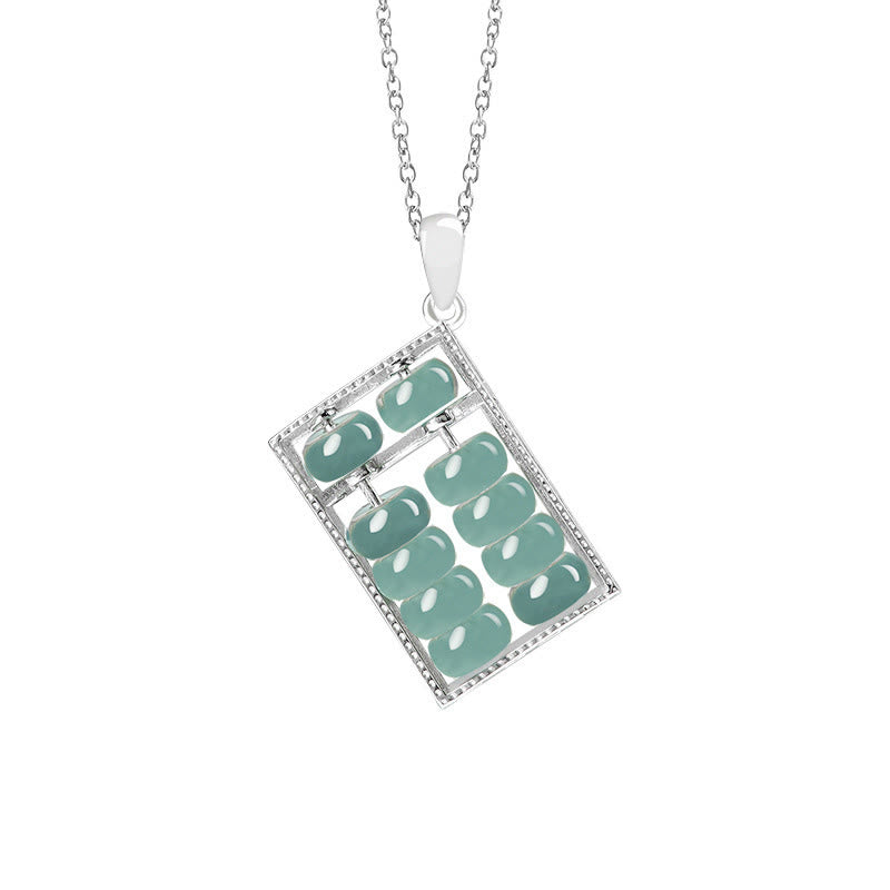Buddha Stones 925 Srebro Sterling Naturalny Jade Abacus Wzór Naszyjnik Obfitość Wisiorek