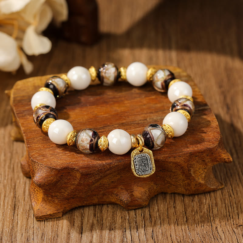 Buddha Stones Tybetański Zakiram Bogini Bogactwa Charm Liuli Szkło Kadzidło Popiół Porcelanowy Koralik Ochrona Bransoletka