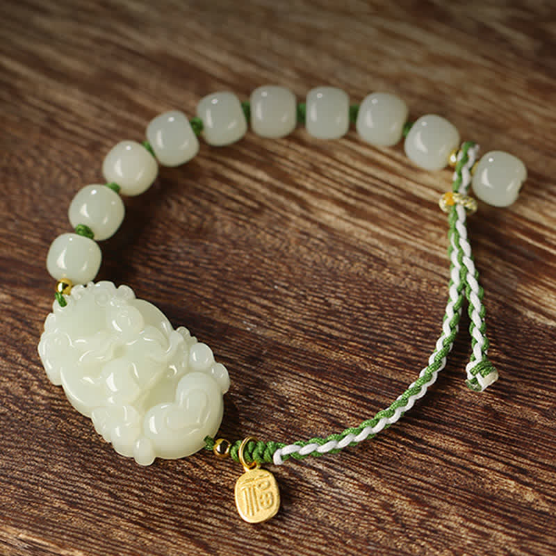 Bransoletka ze srebra próby 925 ze sznurka z chińskim znakiem zodiaku Hetian Jade