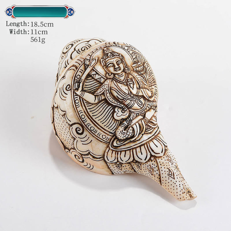 Tybetańska, ręcznie grawerowana dekoracja buddy Shankha Awalokiteśwary z muszli - Mandziuśri 18,5*11 cm - image 12