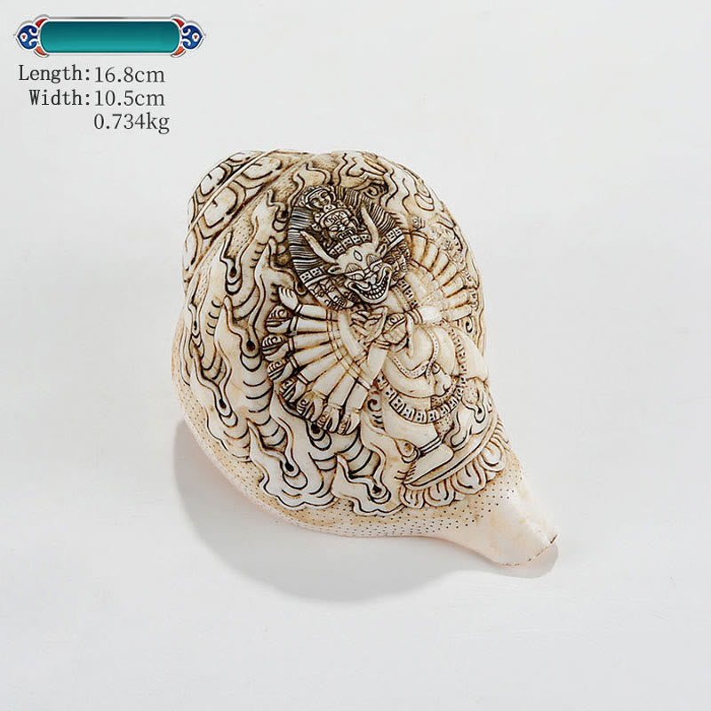 Tybetańska, ręcznie grawerowana dekoracja buddy Shankha Awalokiteśwary z muszli - Budda Yamantaka 16,8*10,5 cm - image 10