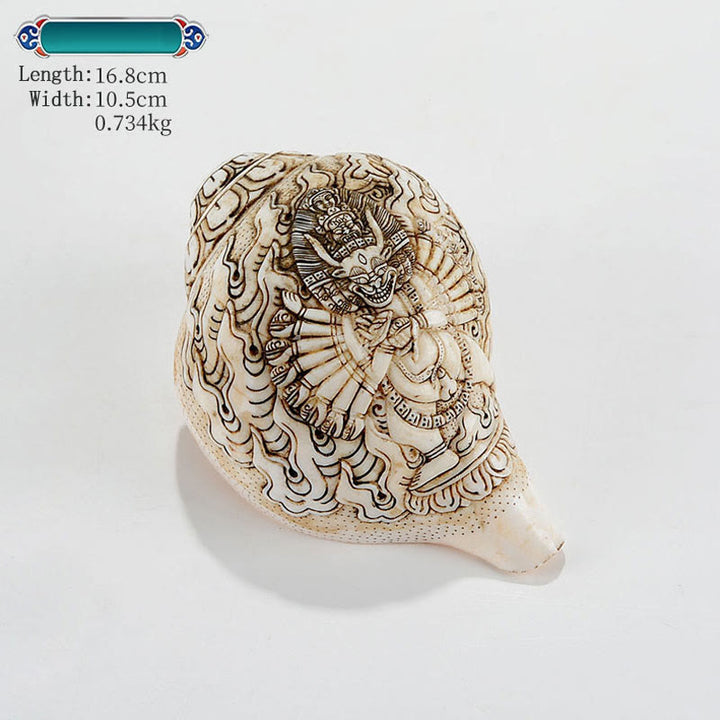 Tybetańska, ręcznie grawerowana dekoracja buddy Shankha Awalokiteśwary z muszli - Budda Yamantaka 16,8*10,5 cm - image 10