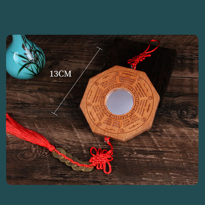 Feng Shui Bagua Mapa Peach Wood Monety Pięciu Cesarzy Chińskie Węzły Równowaga Mapa Energii Lustro - image 9