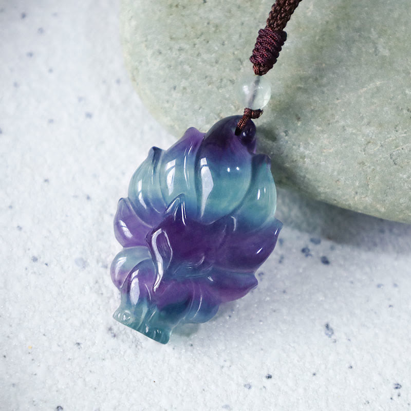 Buddha Stones Naturalny Fluoryt Złoty Połysk Obsydian Lis Wisiorek Ochrona Naszyjnik