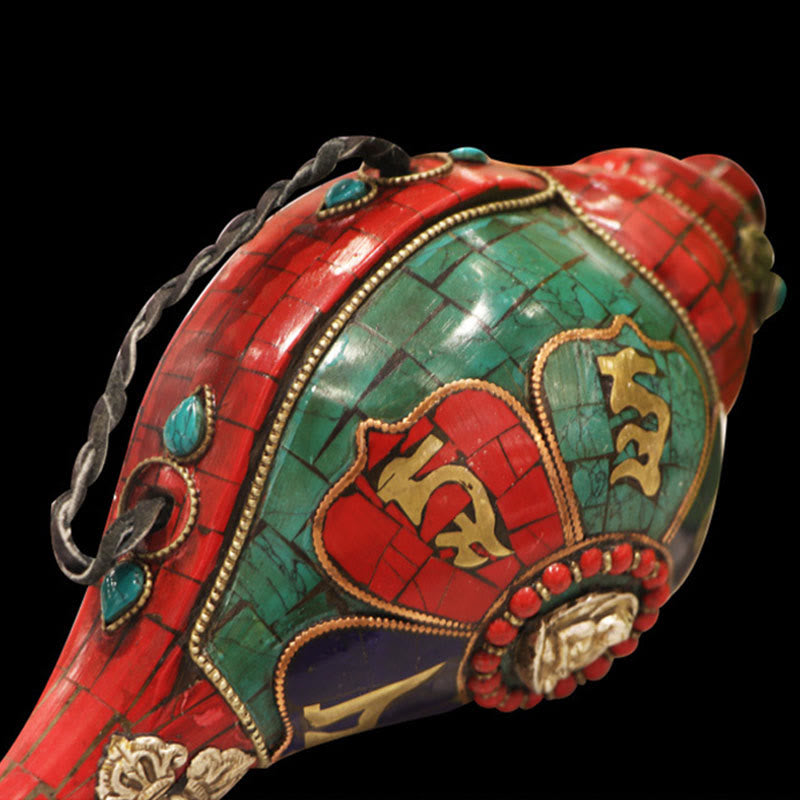 Tybetańska, ręcznie robiona Shankha Om Mani Padme Hum Budda Muszla Muszla Przynosząca szczęście dekoracja - image 7