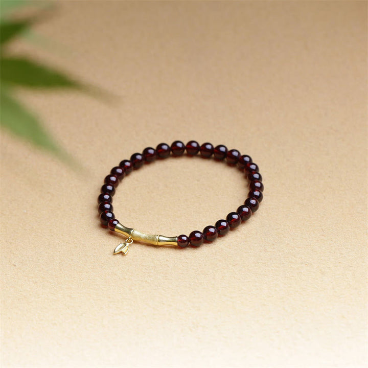 Buddha Stones 14K Miedziane Złoto 925 Srebro platerowane Złoto Naturalny Granat Bambusowa Bransoletka Ochronna