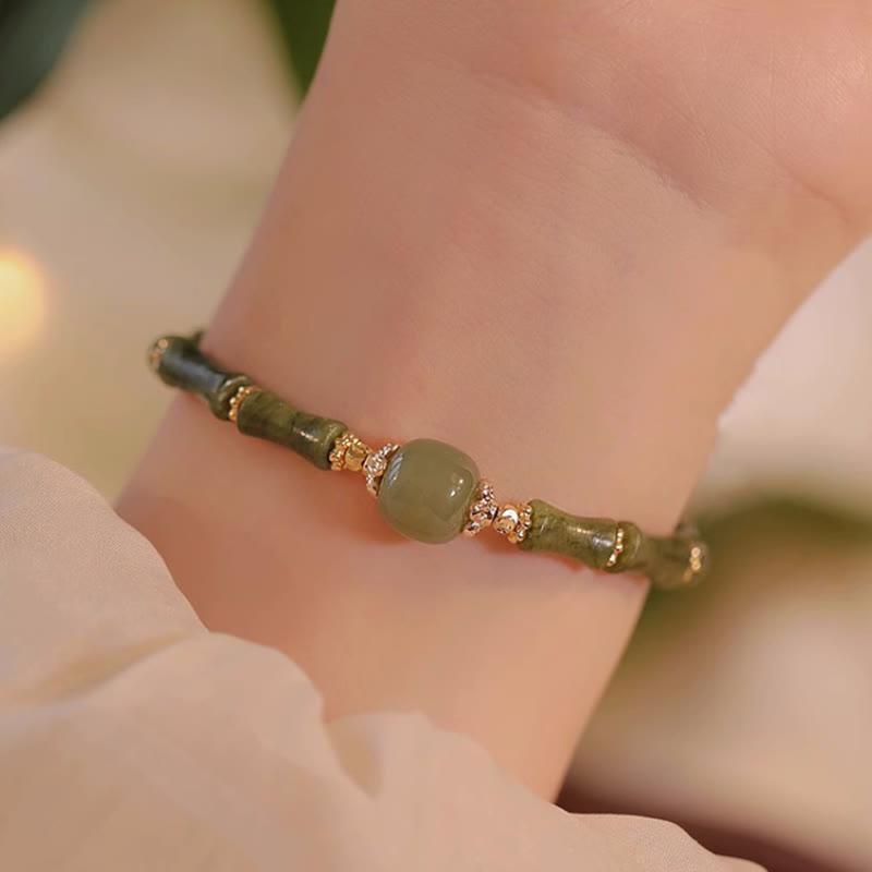 Buddha Stones 14K Miedziowane Peridot Hetian Jade Wzór Bambusa Bransoletka Szczęścia