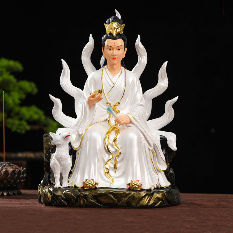Buddha Stones Dziewięcioogoniasty Lis Wróżka Szczęście Ochrona Żywica Dekoracja Domu
