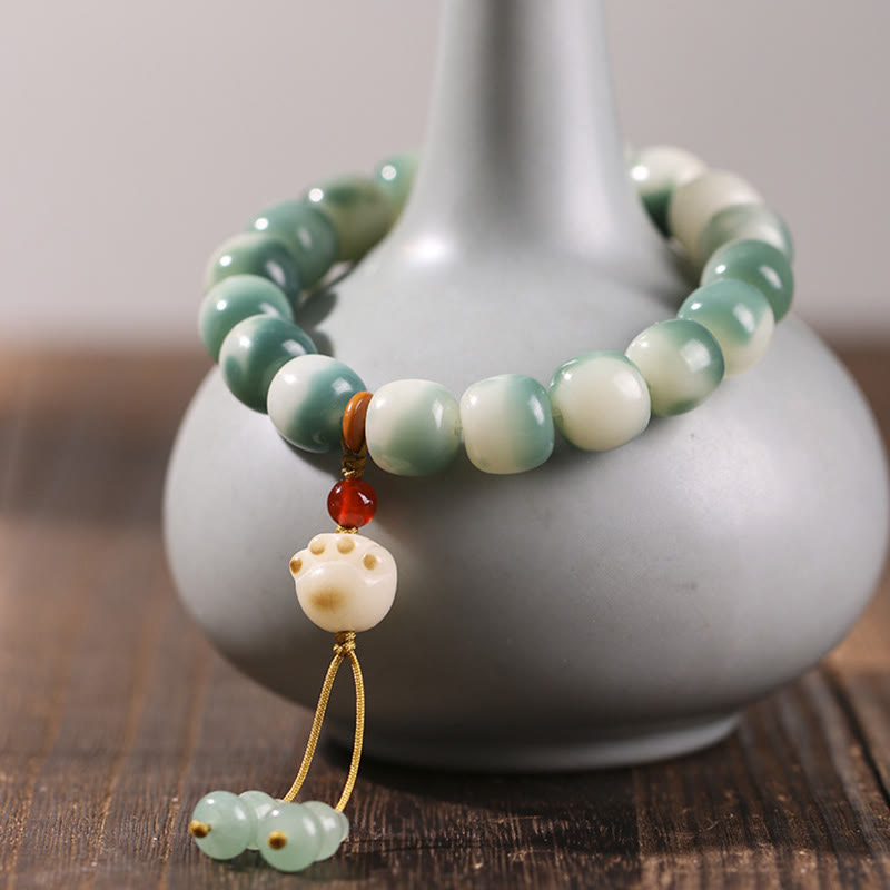 Buddha Stones Gradient Bodhi Nasiona Dziewięcioogoniastego Lisa Łapa Kota Pazur Szyszka Sosnowa Bransoletka Pokoju - Biała kocia łapka (obwód nadgarstka 16-17 cm) - image 15