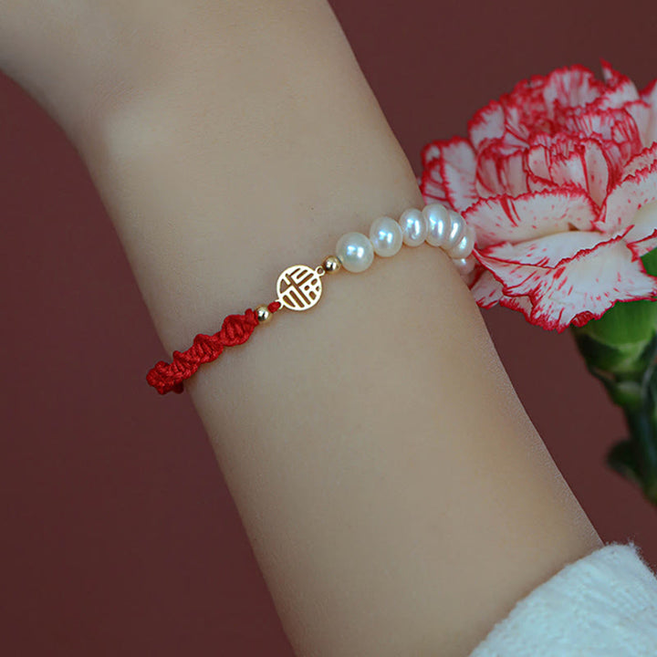 Bransoletka z czerwonego sznurka z perłowymi koralikami i powłoką ochronną 14K Gold