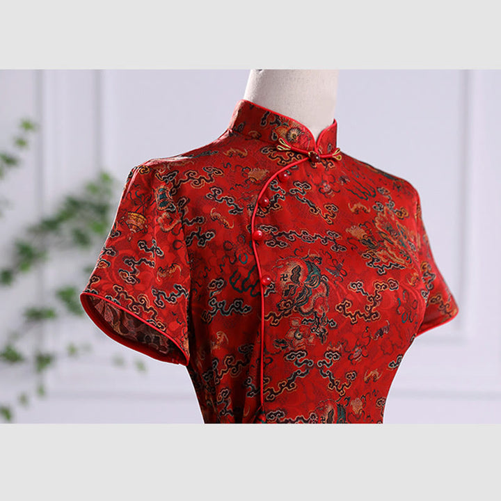 Buddha Stones Vintage Pomyślne Chmury Liście Drukuj Cheongsam Sukienka Damska Qipao - image 10