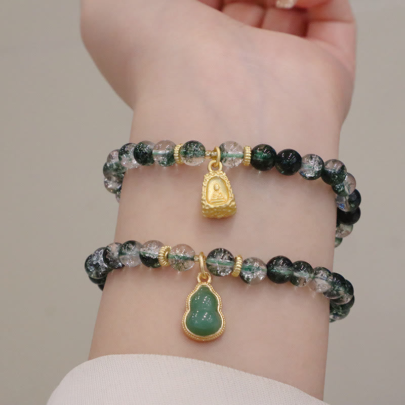Bransoletka Buddha Stones Natural Green Phantom Confidence Gourd Budda Charm
