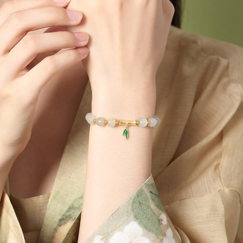 Bransoletka szczęścia z Buddha Stones 925 ze srebra próby Hetian White Jade Bamboo - image 1