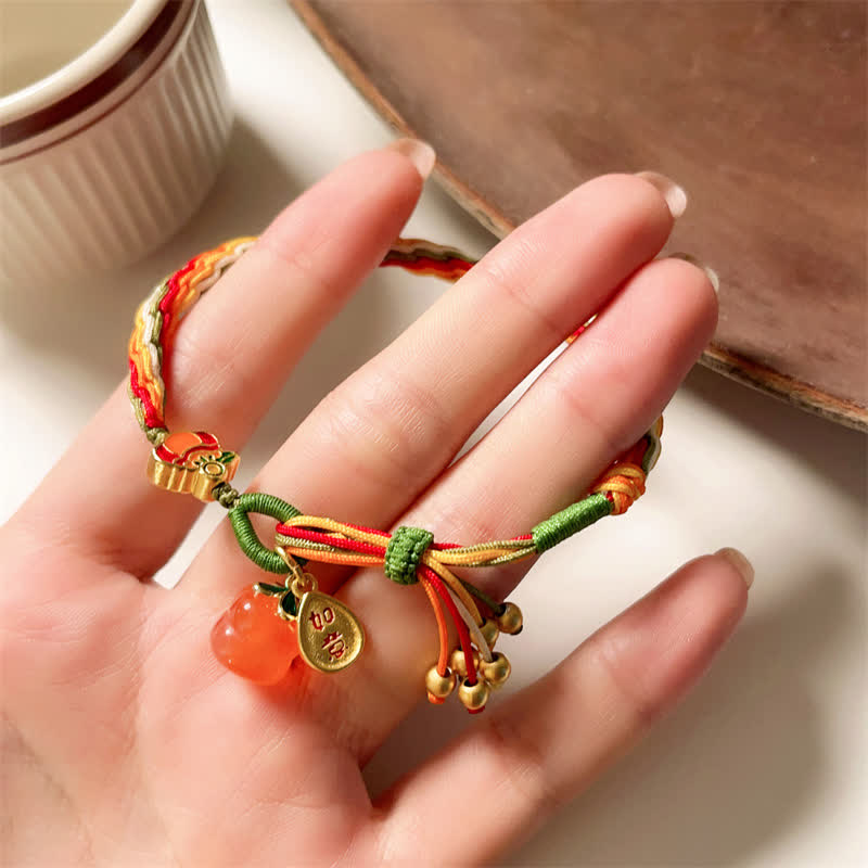 Bransoletka ze sznurka z węzłem warkoczowym i Buddha Stones Persimmon Red Agat Strength Reincarnation