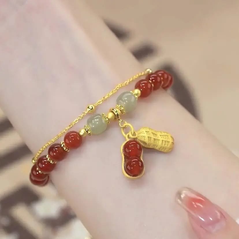 Buddha Stones Jade Liść Miłorząb Tulipan Orzeszek Fu Charakter Szczęścia Bransoletka Koralikowa