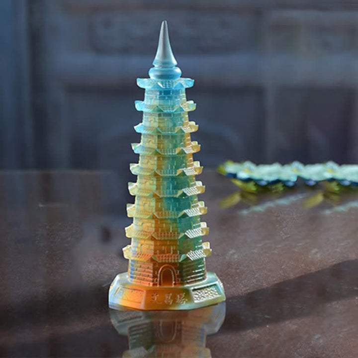 Buddha Stones Wieża Feng Shui Wenchang Ręcznie robiona kryształowa pagoda Liuli Art Piece Luck Dekoracja biura domowego - image 5