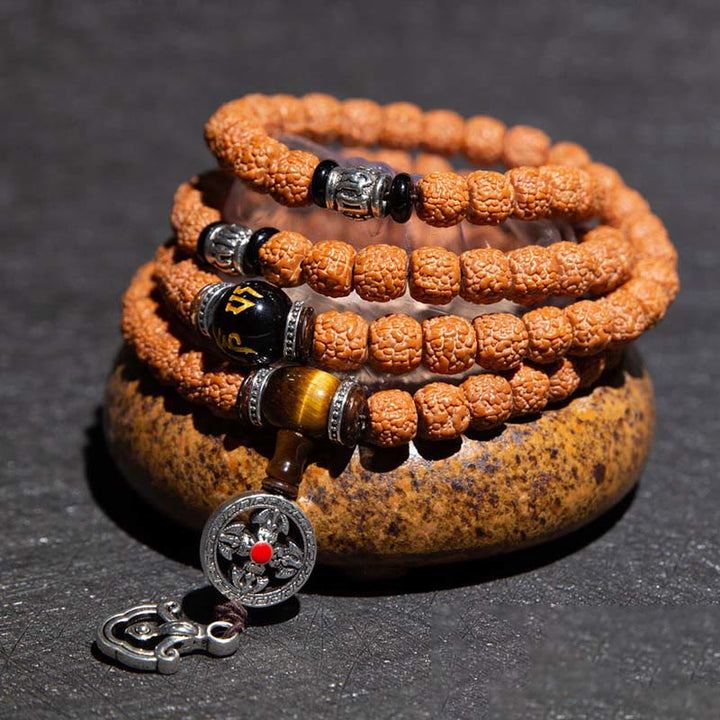 Tybet 108 Mala Beads Rudraksha Bodhi Seed Chinese Zodiac Natal Buddha Wealth Charm Bracelet