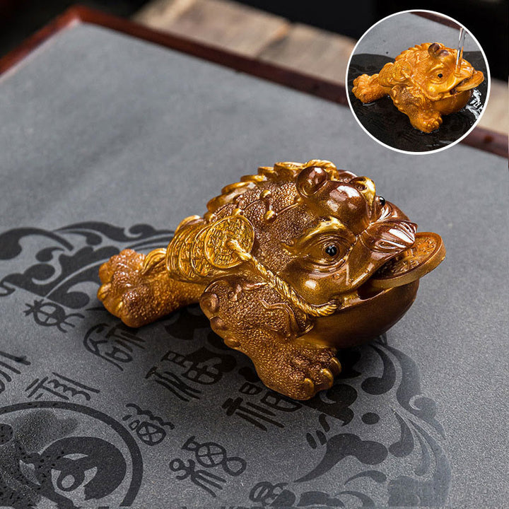 Buddha Stones Zmieniające Kolor FengShui Bogactwo Szczęśliwa Żaba Miedziana Moneta Herbata Zwierzę Żywica Figurka Dekoracja