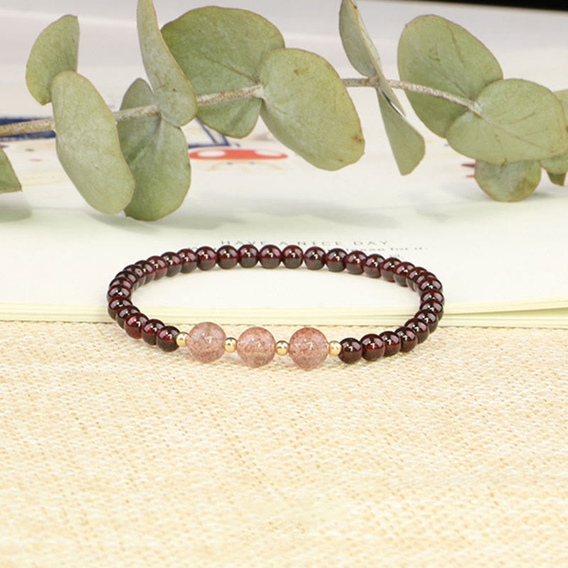 Bransoletka Buddha Stones Naturalny Granat Truskawkowy Kwarc Spokojny