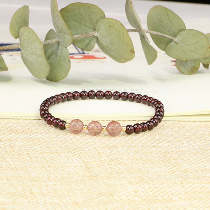 Bransoletka Buddha Stones Naturalny Granat Truskawkowy Kwarc Spokojny