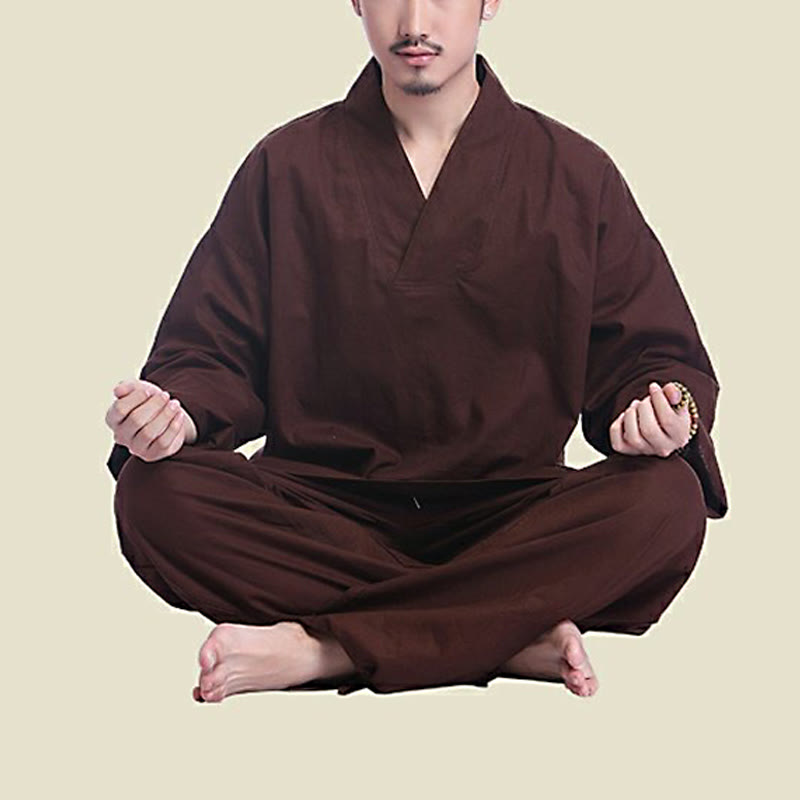 Buddha Stones Medytacja Modlitwa Dekolt w serek Projekt Bawełna Len Duchowa Praktyka Zen Joga Odzież Męska Zestaw - image 1