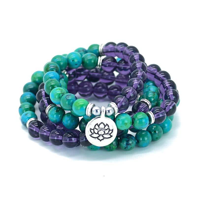 Bransoletka z Buddha Stones Ametyst Zielony Awenturyn Duchowy Lotos