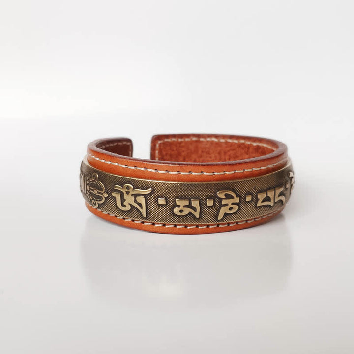 Buddha Stones 2szt. Om Mani Padme Hum Smok Feniks Miedziana Skórzana Bransoletka Pokoju Mankiet Bangle