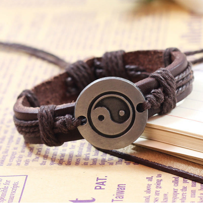 Bransoletka ze sznurka ze skóry Buddha Stones Retro Yin Yang Harmony