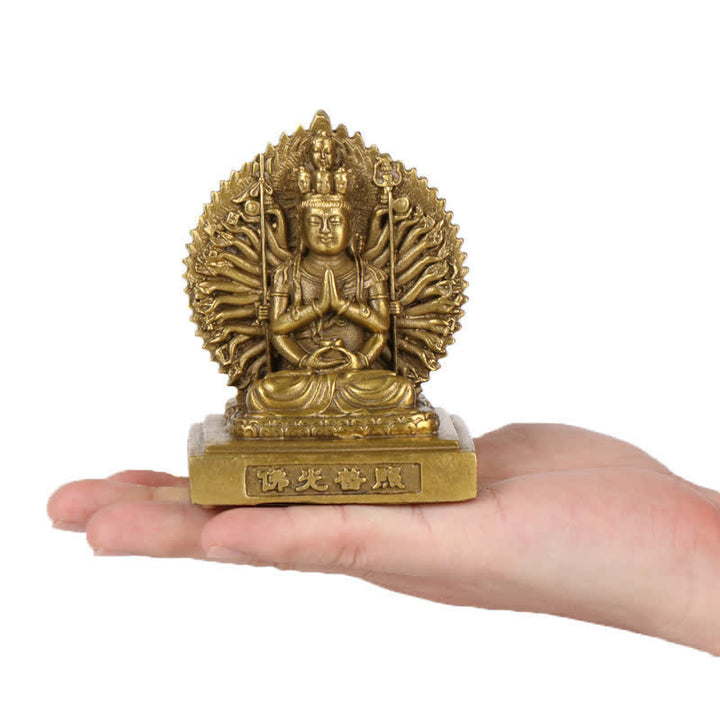 Chenrezig Tysiącręka Figurka Awalokiteśwary Dwustronna Ochrona Kuan Yin Bodhisattwa Solidna Miedziana Statuetka Dekoracja - image 2