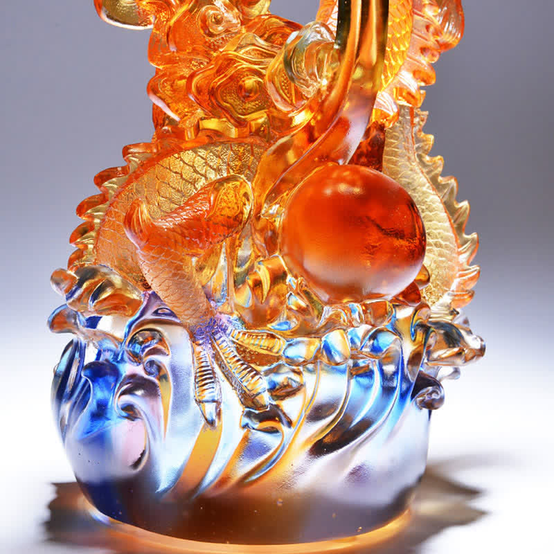 Buddha Stones Feng Shui Smok Ręcznie Robiony Kryształ Liuli Dzieło Sztuki Sukces Dekoracja Domu Biurowego