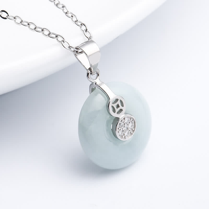 Buddha Stones 925 Srebro Sterlingowe Klamra Pokoju Jade Moneta Szczęścia Naszyjnik Wisiorek