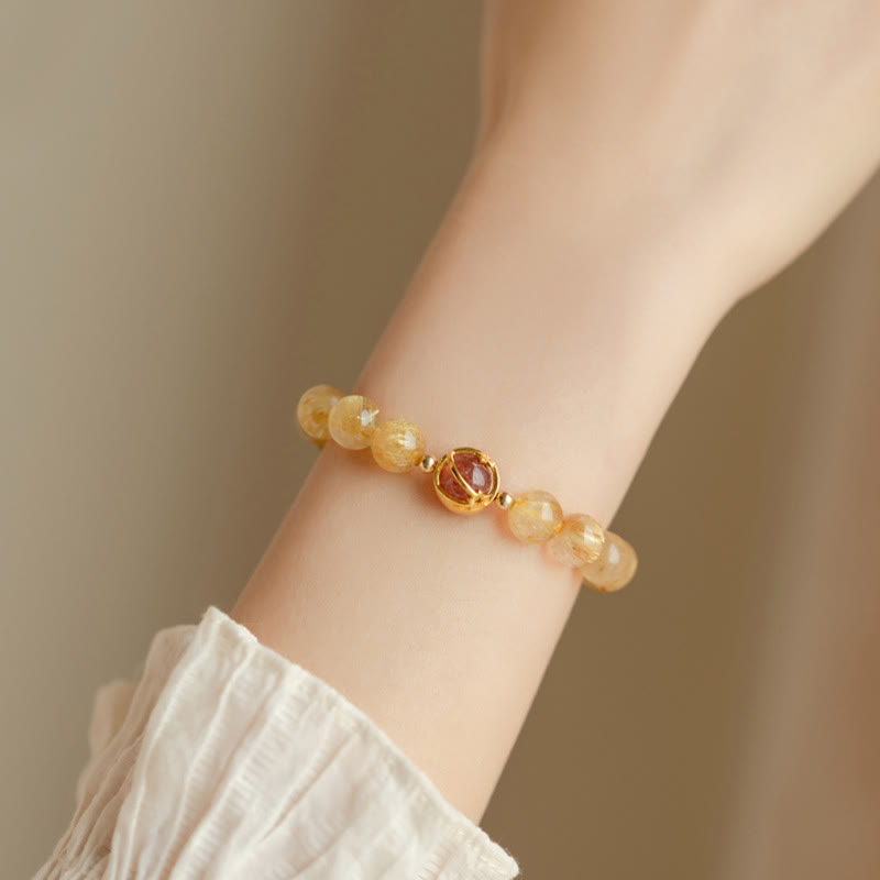 Bransoletka ochronna Buddha Stones Golden Rutilated Quartz i truskawkowy kwarc Star
