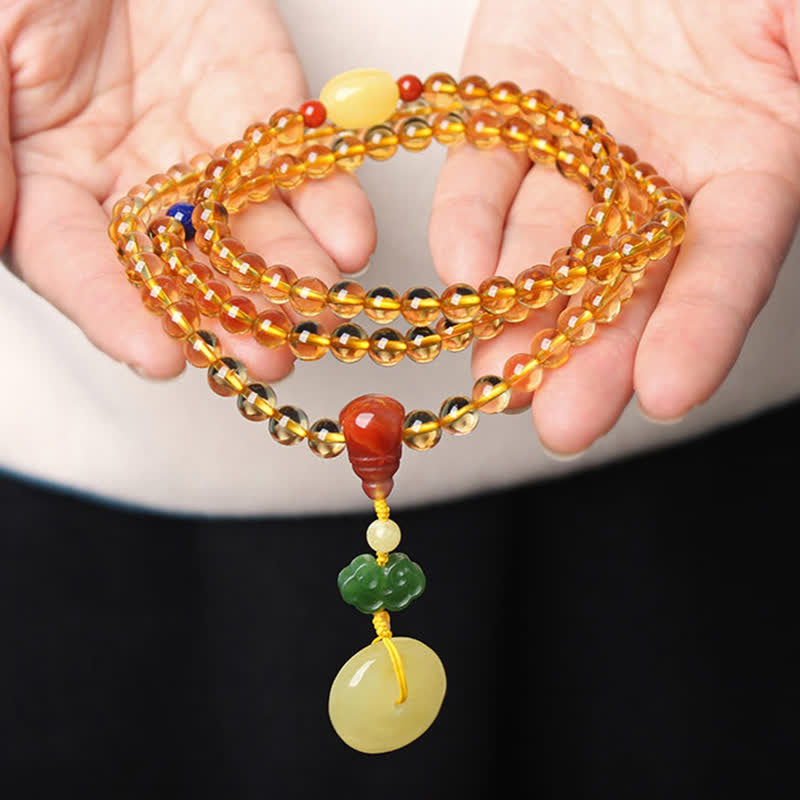 108 Mala Beads Naturalny Cytryn Bursztyn Peace Buckle Czerwony Agat PiXiu Ochrona Bransoletka Charm