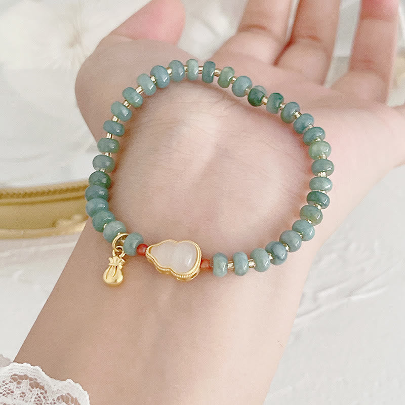 Buddha Stones Naturalne Hetian Jade Pearl Peace Buckle Fu Character Gourd Money Bag Truskawkowy Kwarc Bransoletka PiXiu Luck