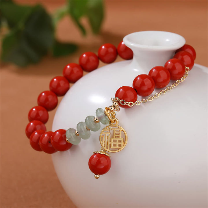 Bransoletka z Buddha Stones Cinnabar Uspicious Fu Character Jade Calm