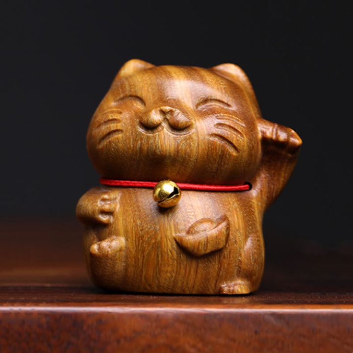 Buddha Stones Drzewo Sandałowe Małe Mini Słodkie Szczęśliwe Koty Dekoracje Pokoju - Zielone drzewo sandałowe 4,5*5 cm - image 1